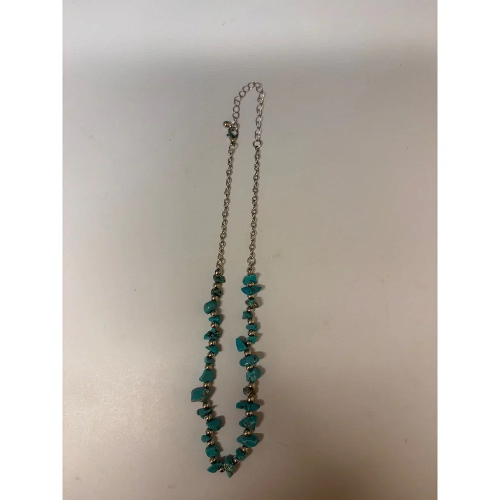 Turquoise Nugget Beaded Necklace Silver Tone Spacer Beads Boho Southwestern - Picture 7 of 7